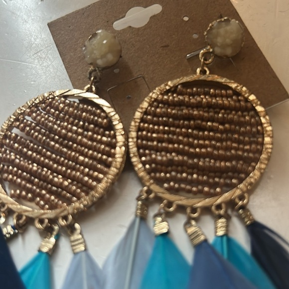 NWT Feather Drop Earring Blue / Gold - Picture 5 of 5